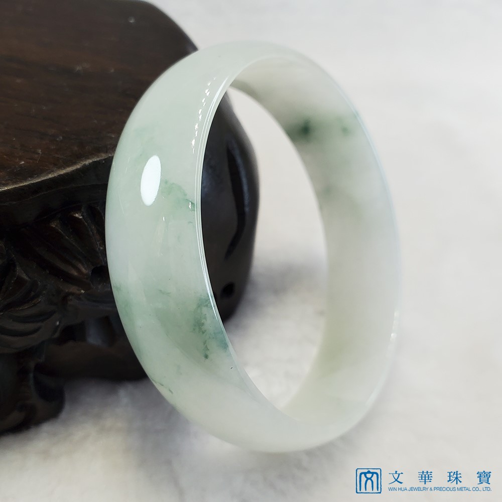 冰底糯種飄蘭花玉鐲 17圍 寬版扁鐲(已售出)