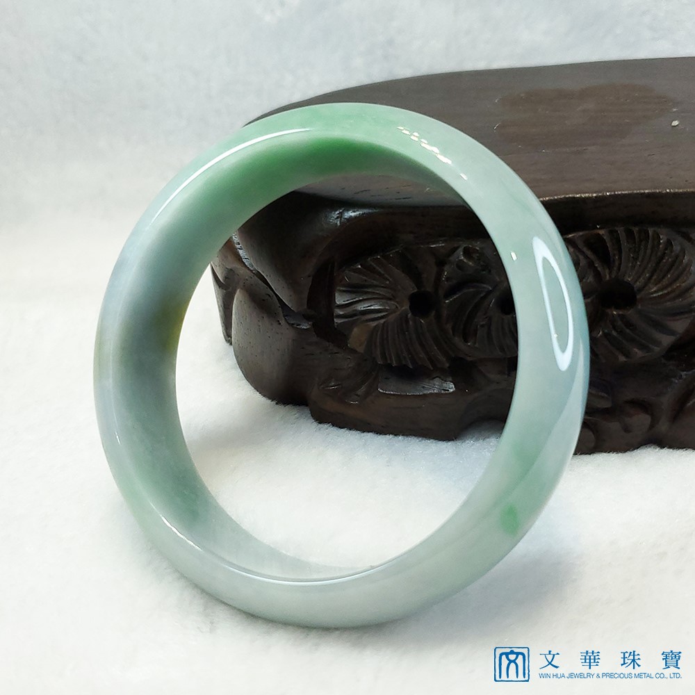  翡翠藍綠底帶翡寬版玉鐲 18.8圍 平安鐲(已售出)
