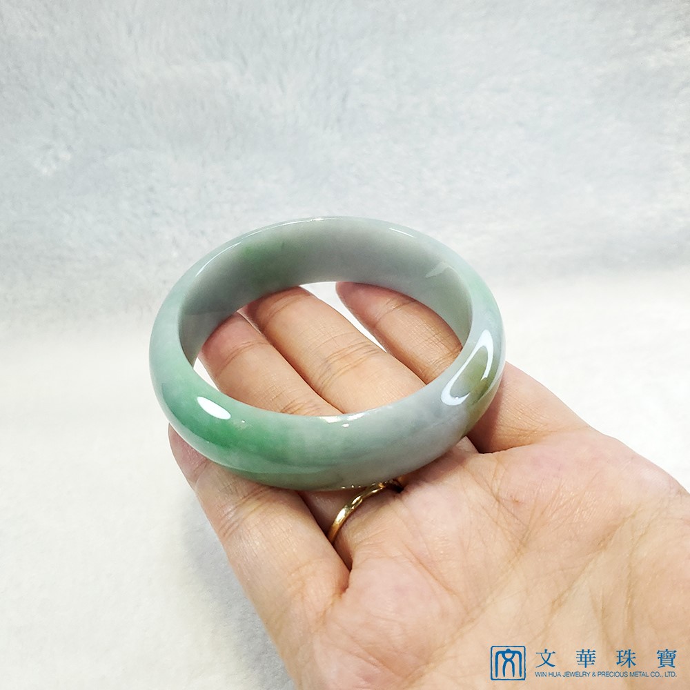  翡翠藍綠底帶翡寬版玉鐲 18.8圍 平安鐲(已售出)