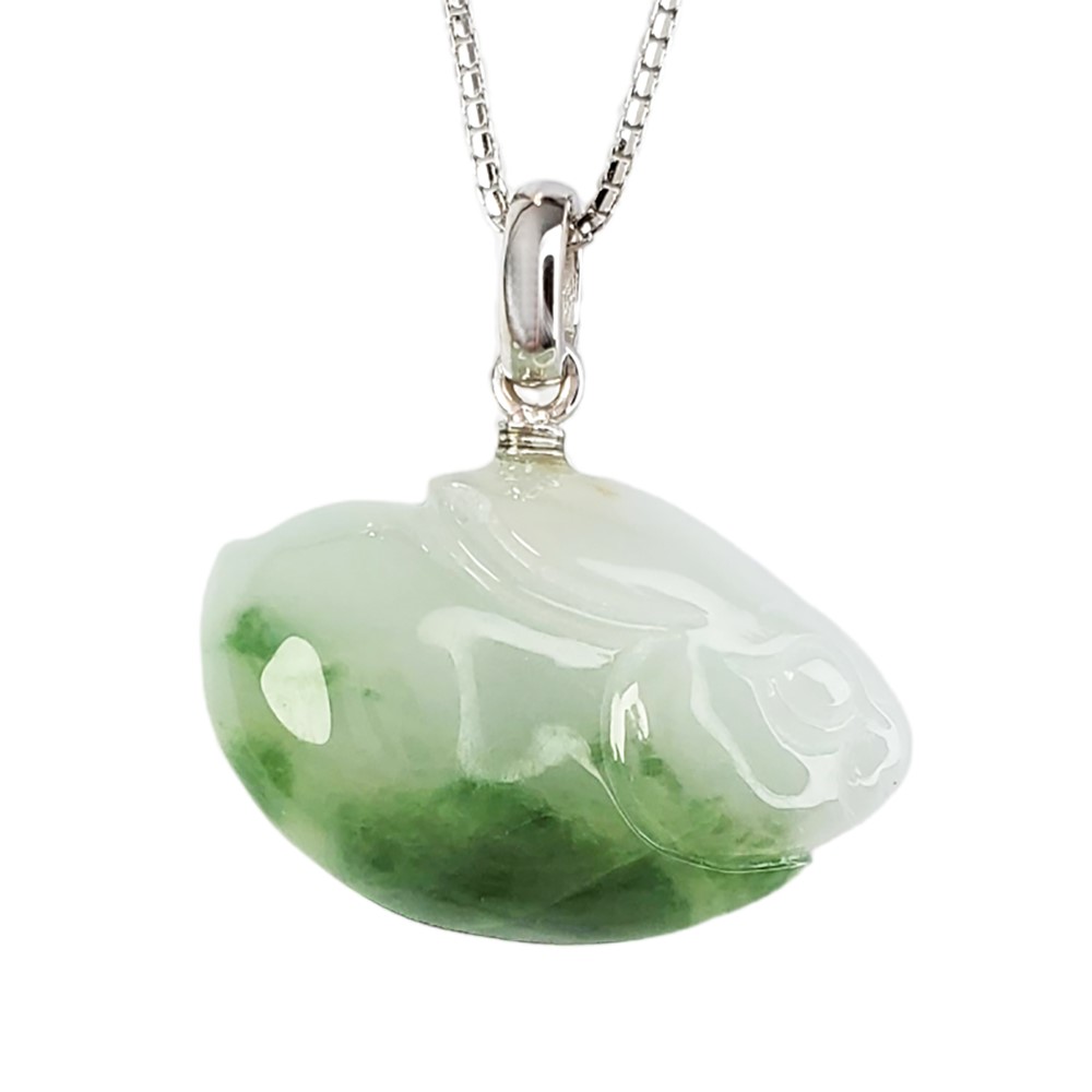 翡翠水墨飄花玉兔墜子 