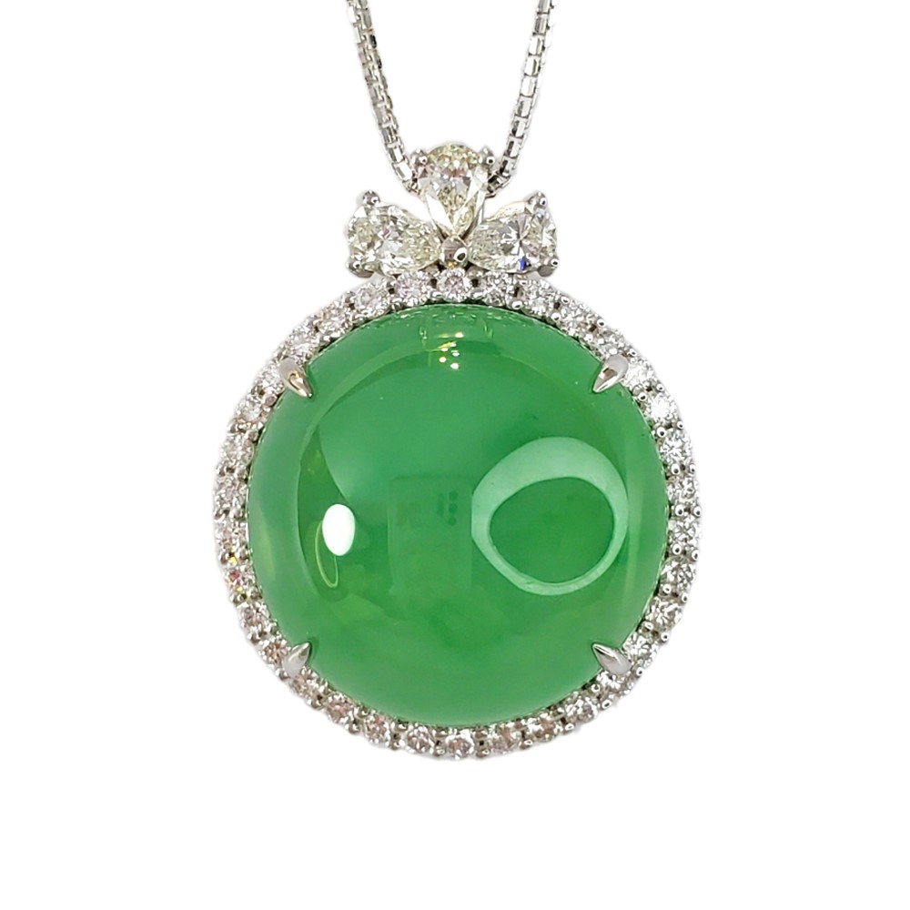 翡翠玻璃種翠綠蛋面鑽墜(已售出)
