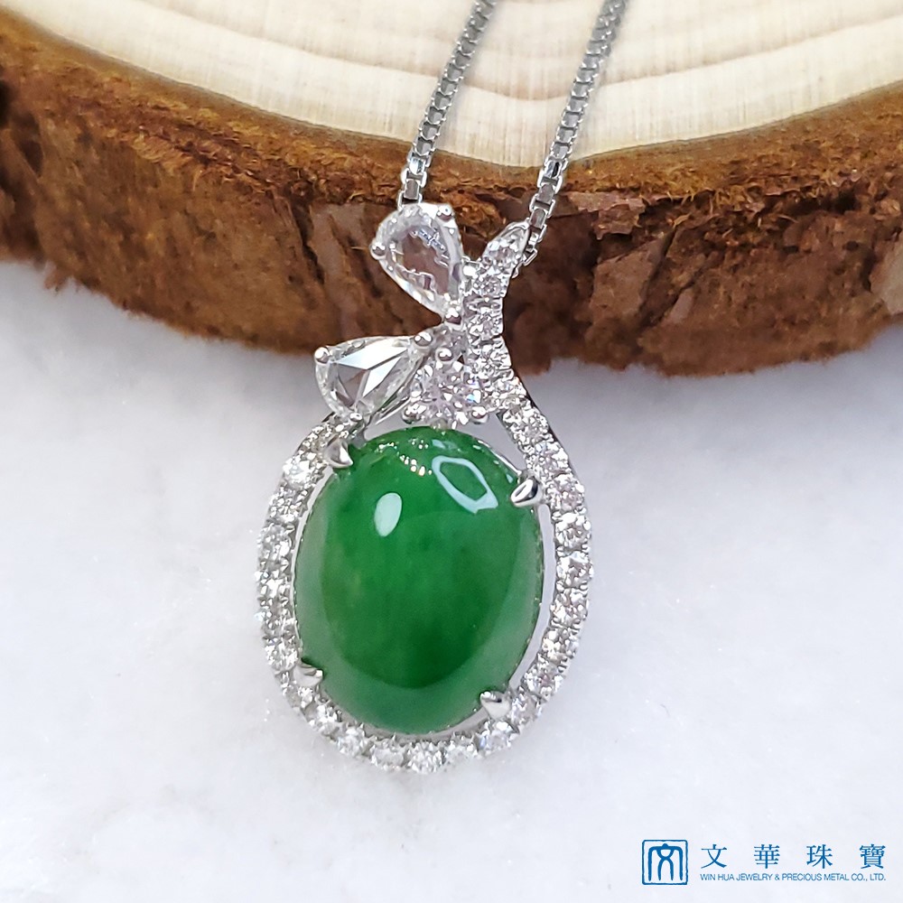 翡翠蛋面蝴蝶結鑽墜 