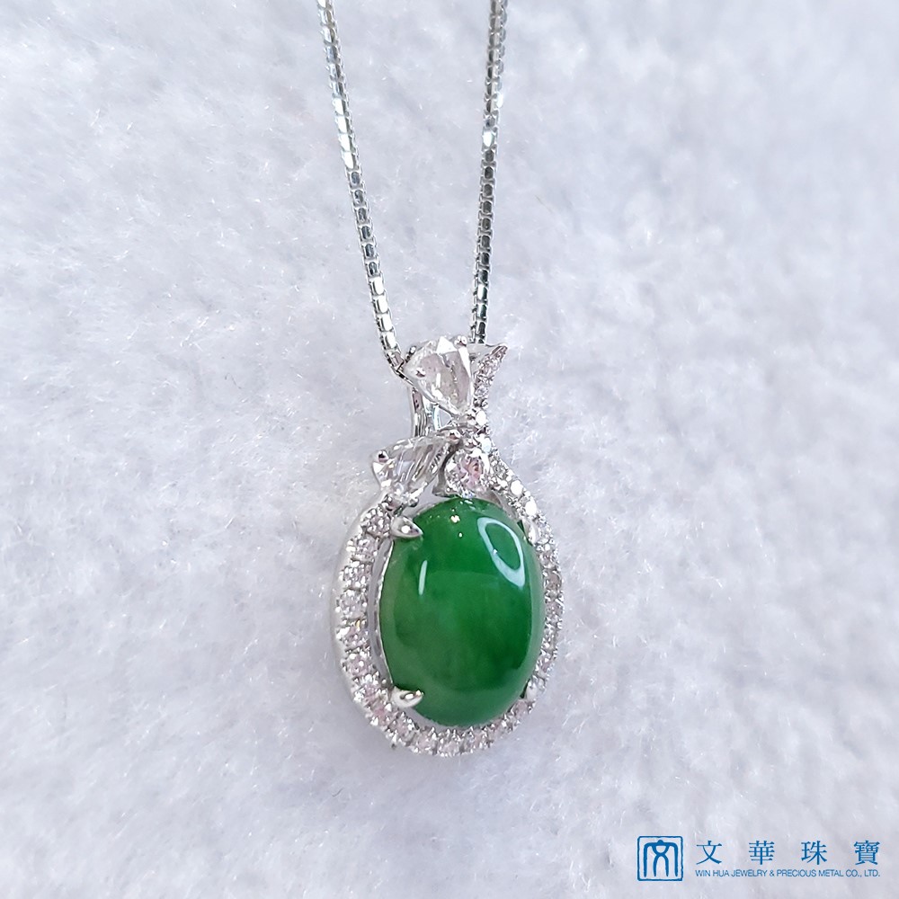 翡翠蛋面蝴蝶結鑽墜 