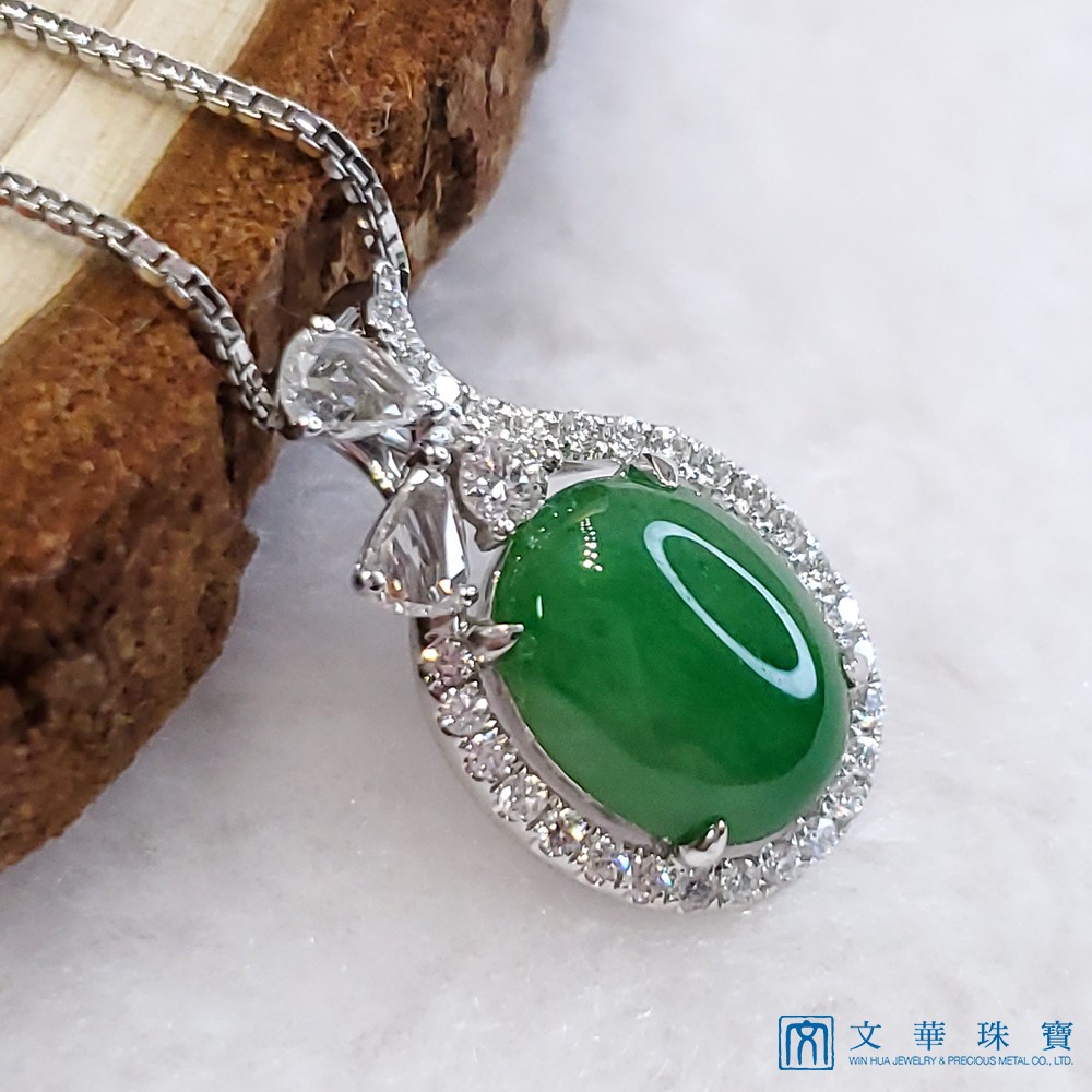 翡翠蛋面蝴蝶結鑽墜 