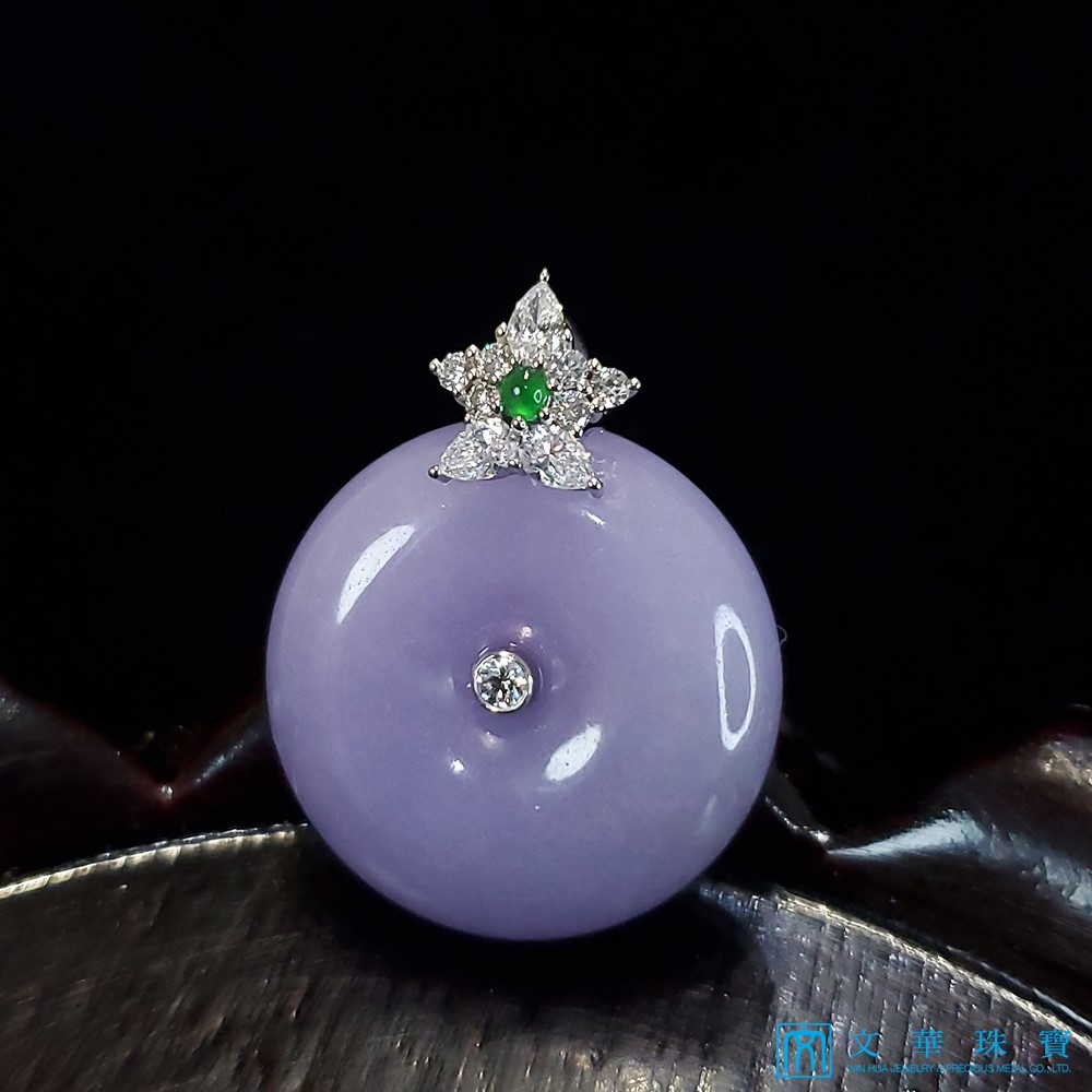 紫翡翠紫羅蘭平安扣鑽墜