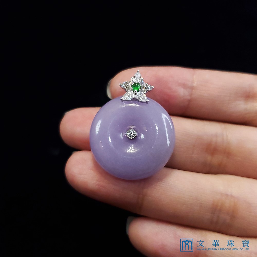 紫翡翠紫羅蘭平安扣鑽墜