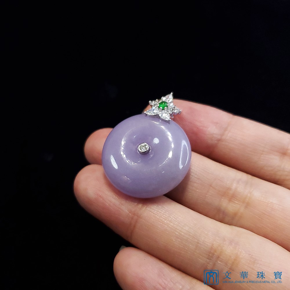 紫翡翠紫羅蘭平安扣鑽墜