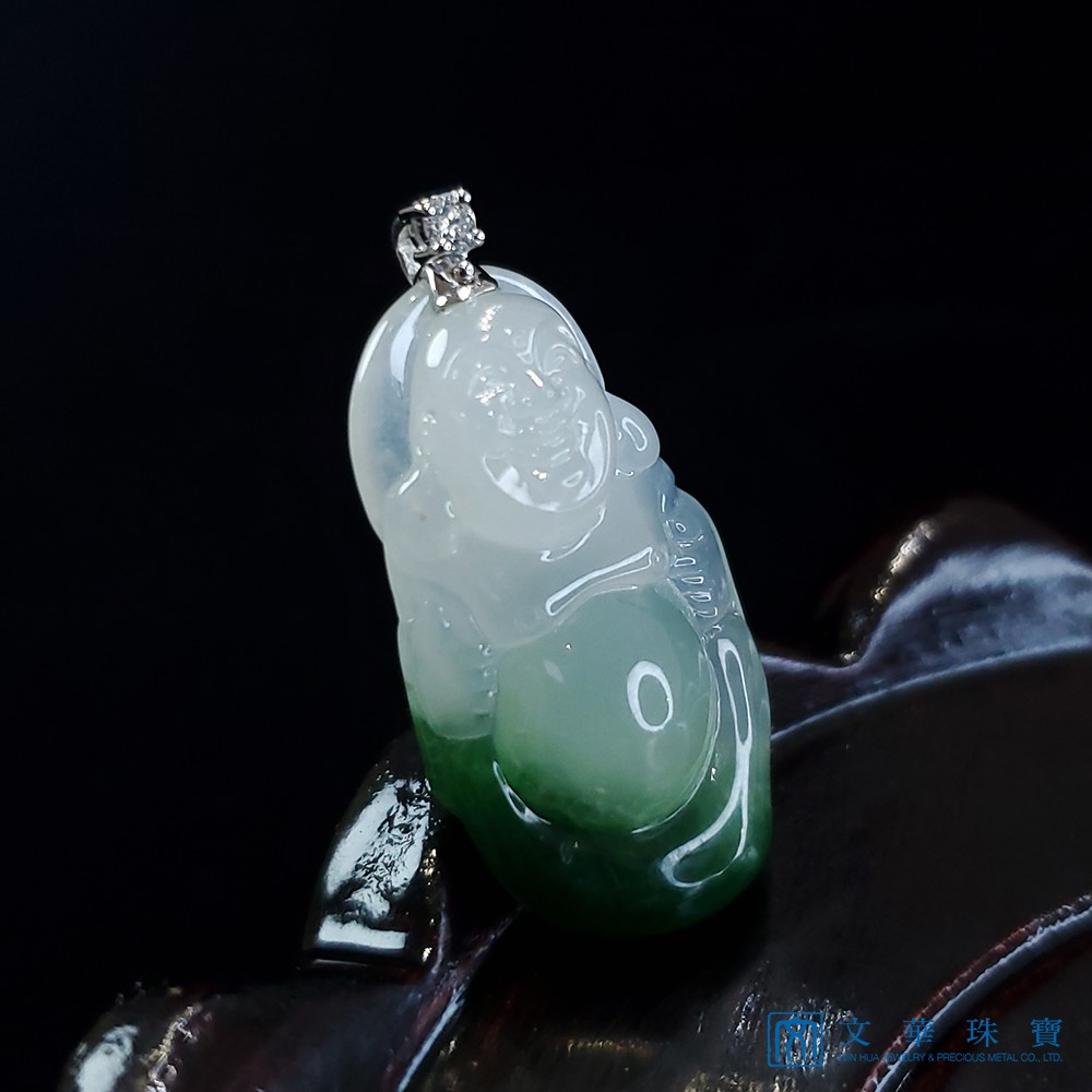 冰種帶花青立姿彌勒佛