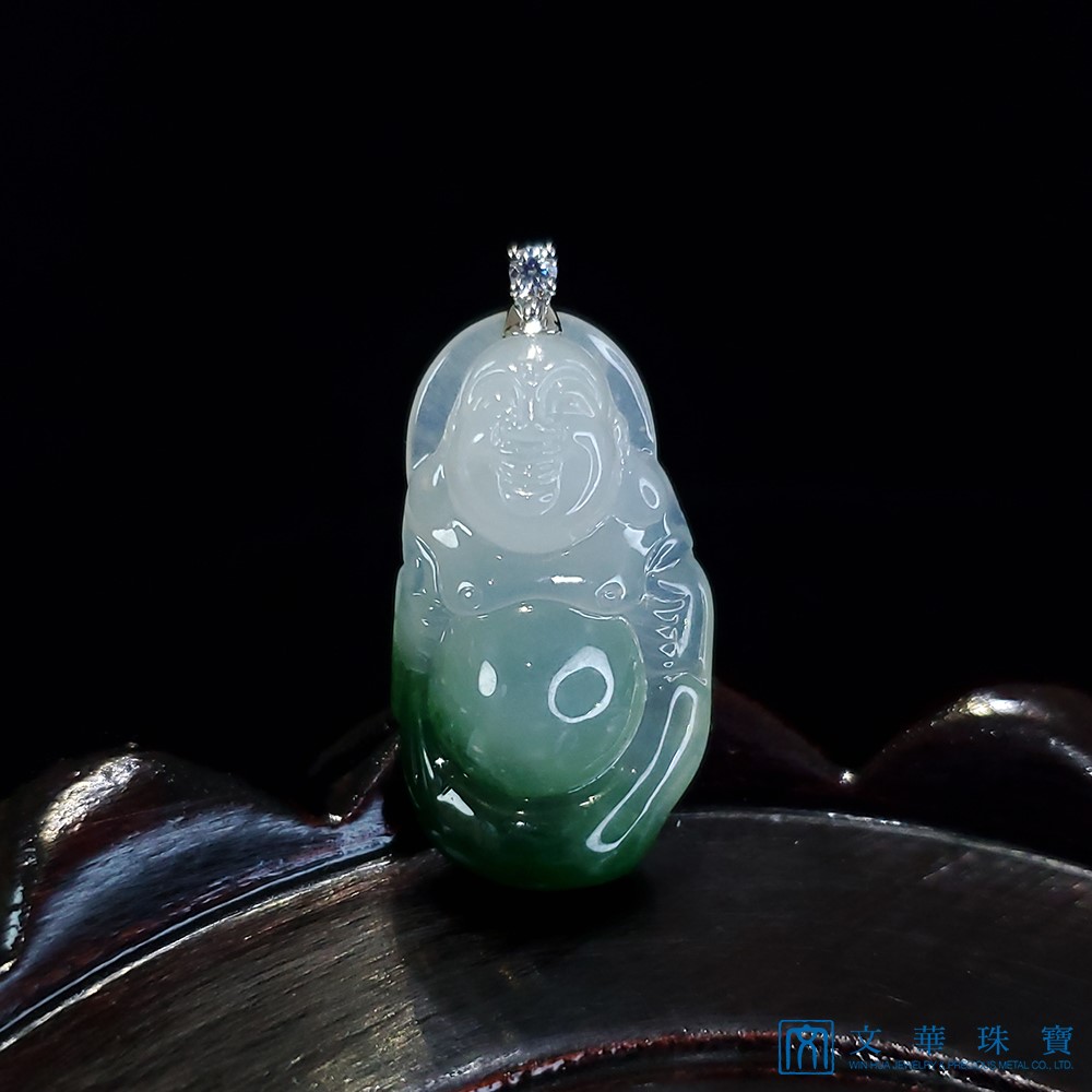 冰種帶花青立姿彌勒佛