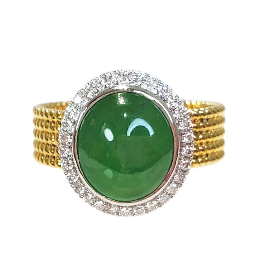 翡翠蛋面米金色鑽戒 10.5圍