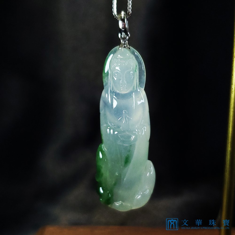 玻璃種飄花立姿觀音 贈中國寶石證書