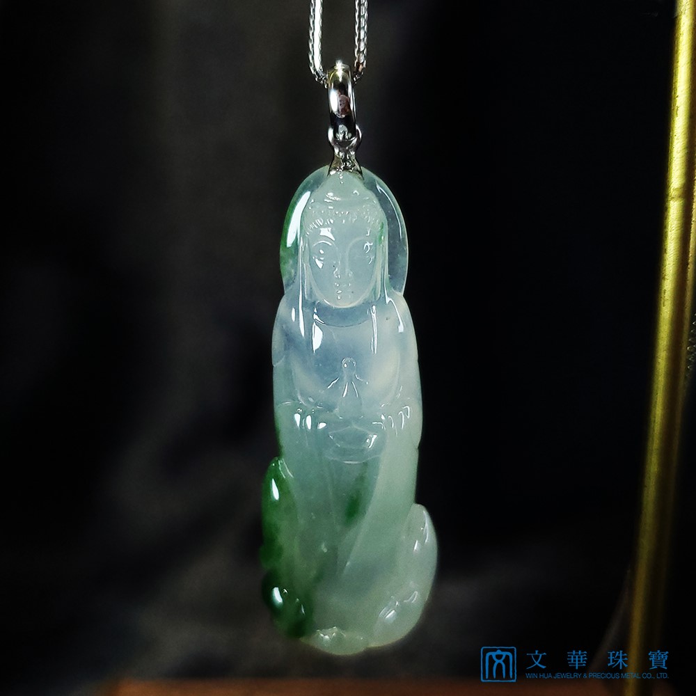 玻璃種飄花立姿觀音 贈中國寶石證書