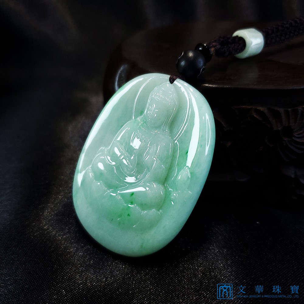 白底青觀音玉牌(已售出)
