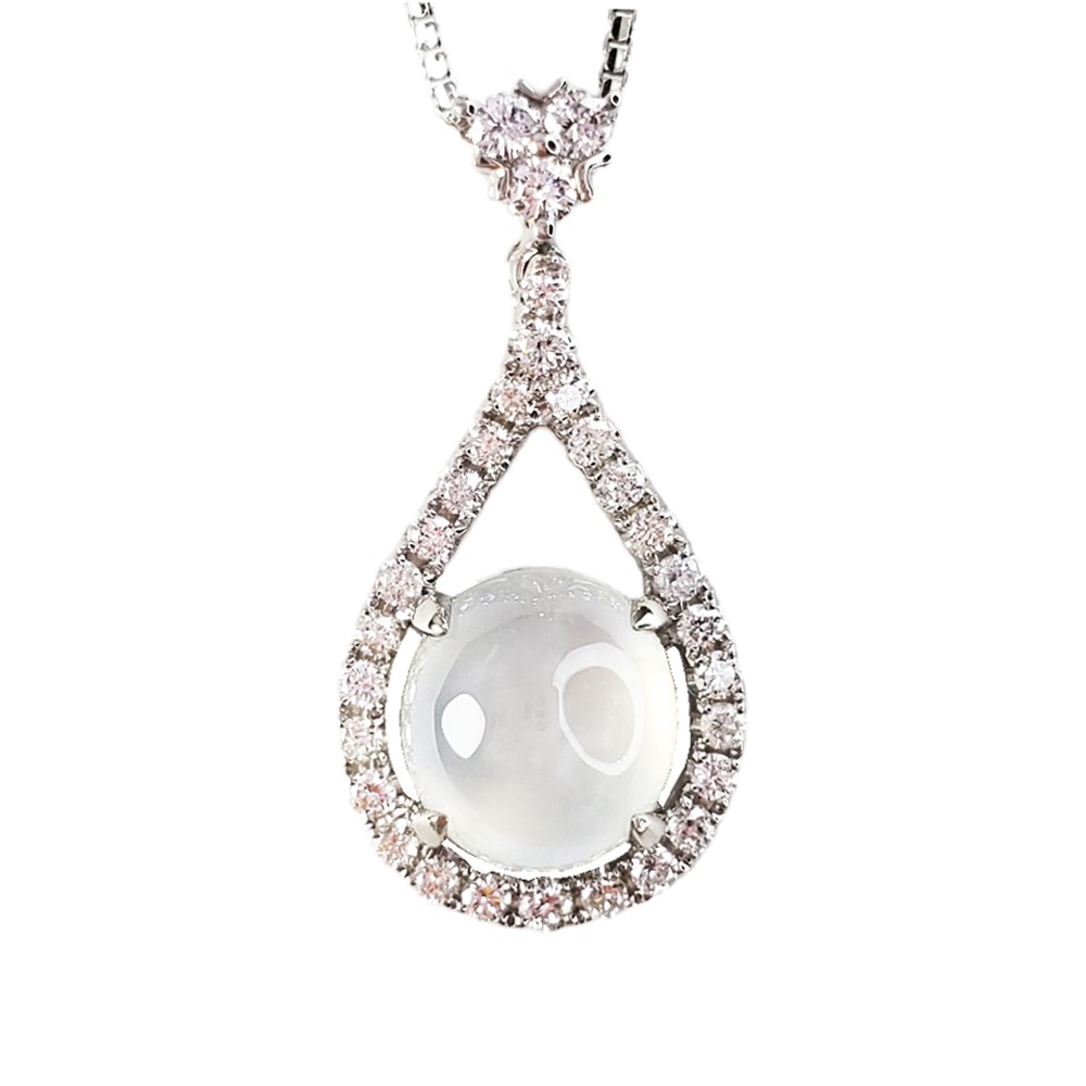 翡翠冰種蛋面水滴鑽墜