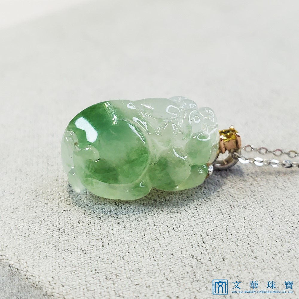 冰玻飄綠黃鑽貔貅玉墜(已售出)