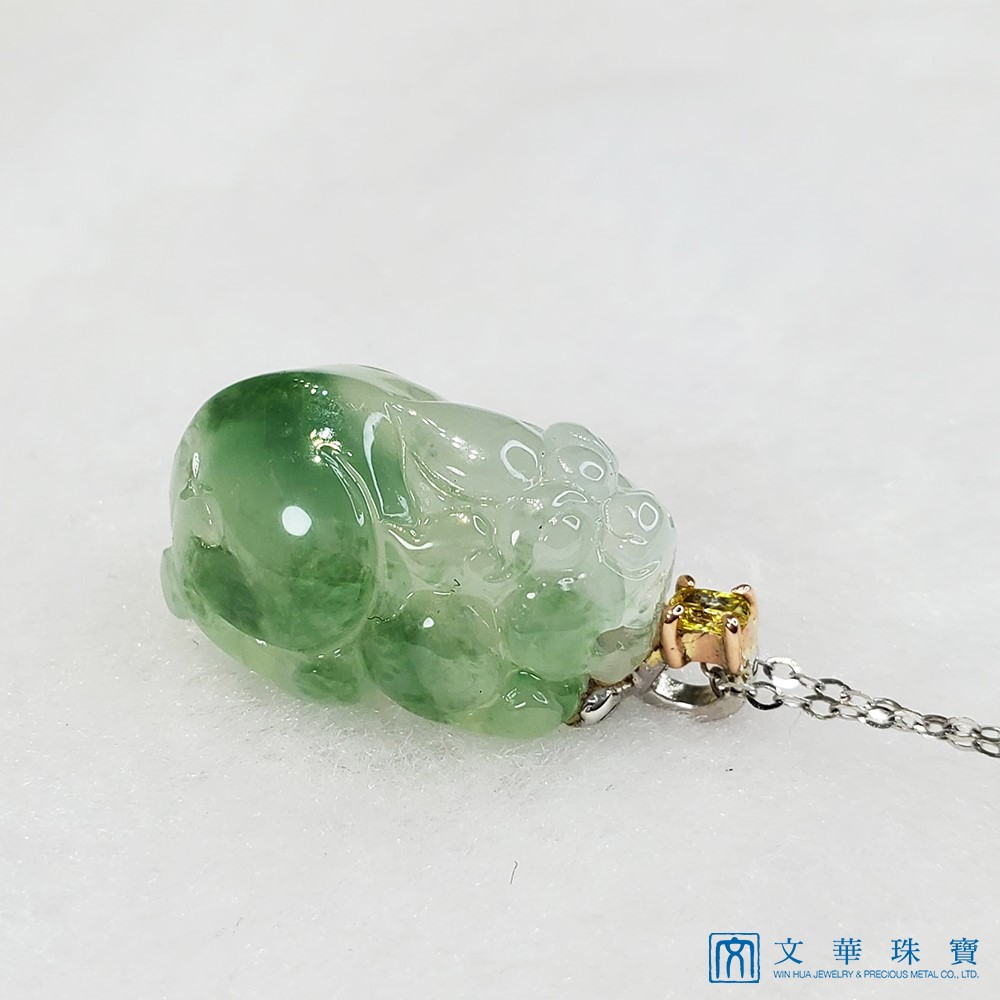 冰玻飄綠黃鑽貔貅玉墜(已售出)