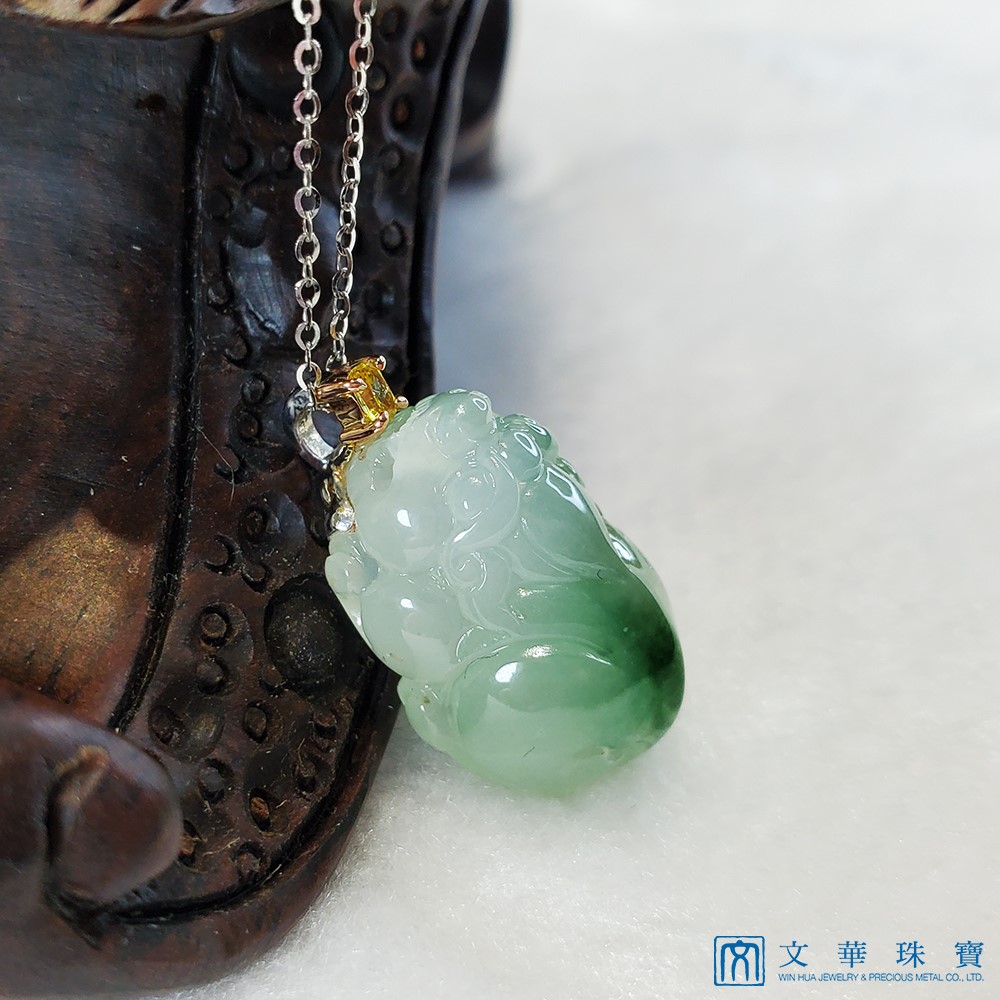 冰玻飄綠黃鑽貔貅玉墜(已售出)