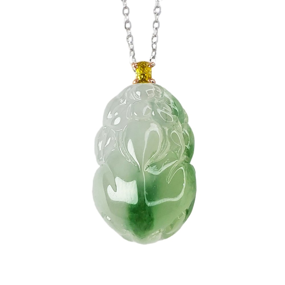 冰玻飄綠黃鑽貔貅玉墜(已售出)