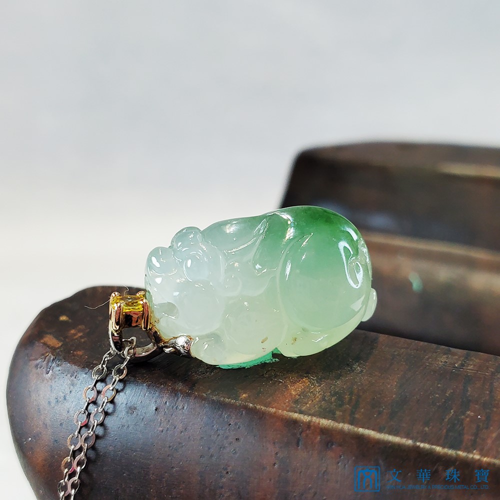 冰玻飄綠黃鑽貔貅玉墜(已售出)