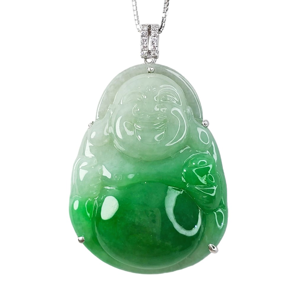 翡翠白底青彌勒佛玉墜