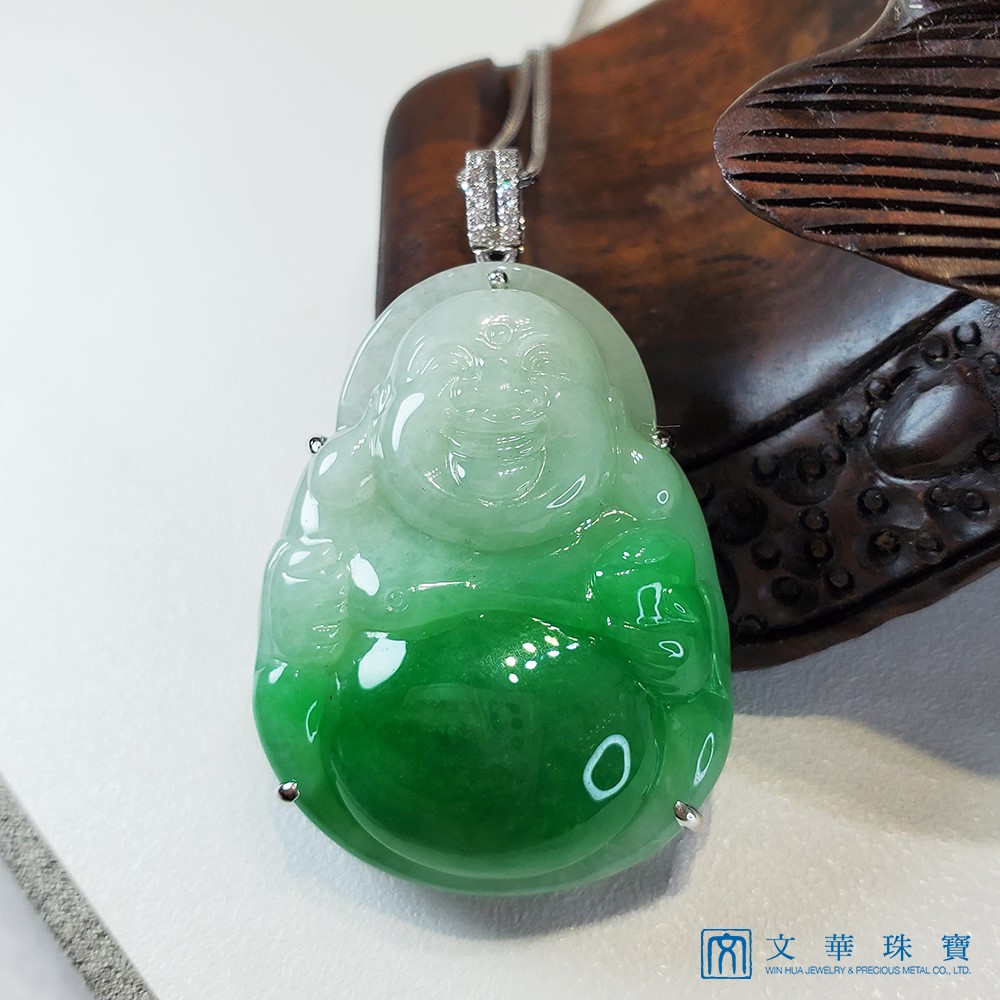 翡翠白底青彌勒佛玉墜