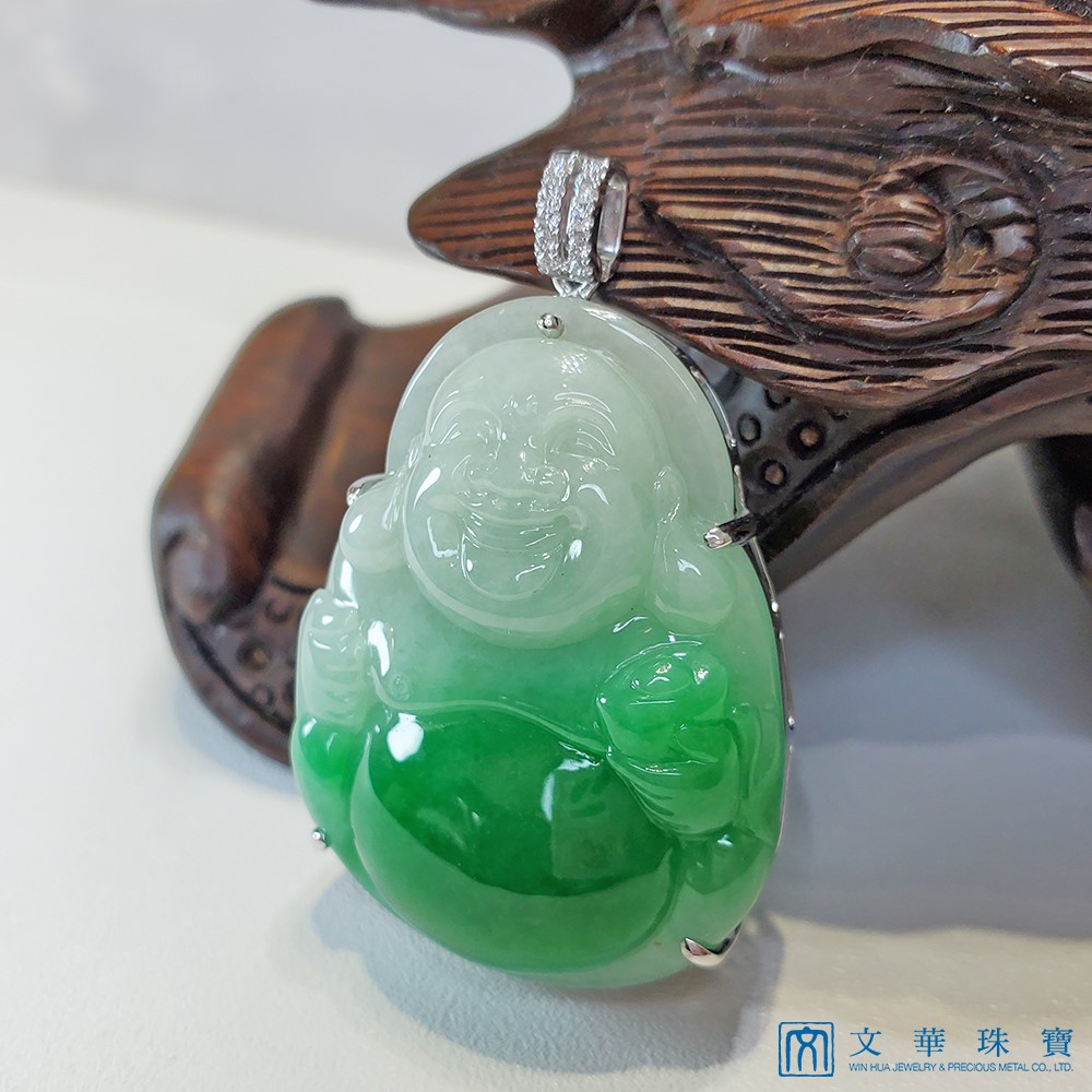 翡翠白底青彌勒佛玉墜