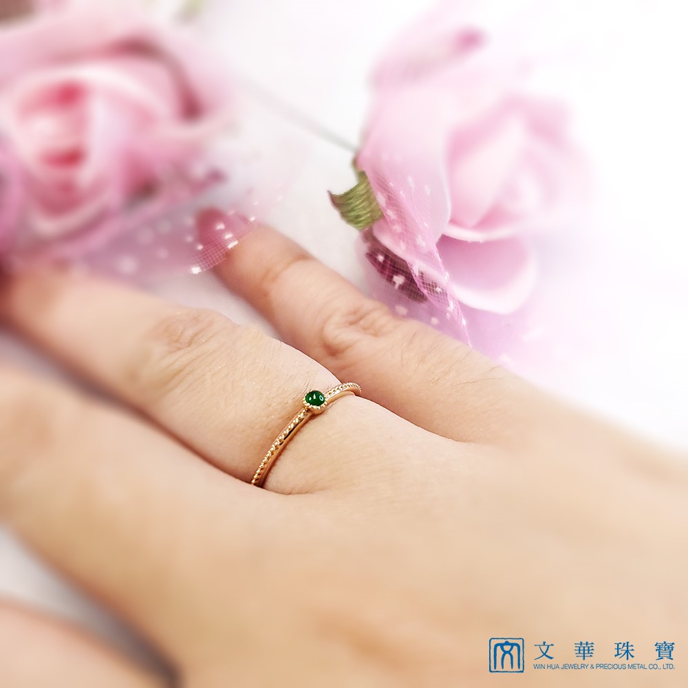 翡翠小綠蛋玫瑰金線戒 國際圍12.5號 18K