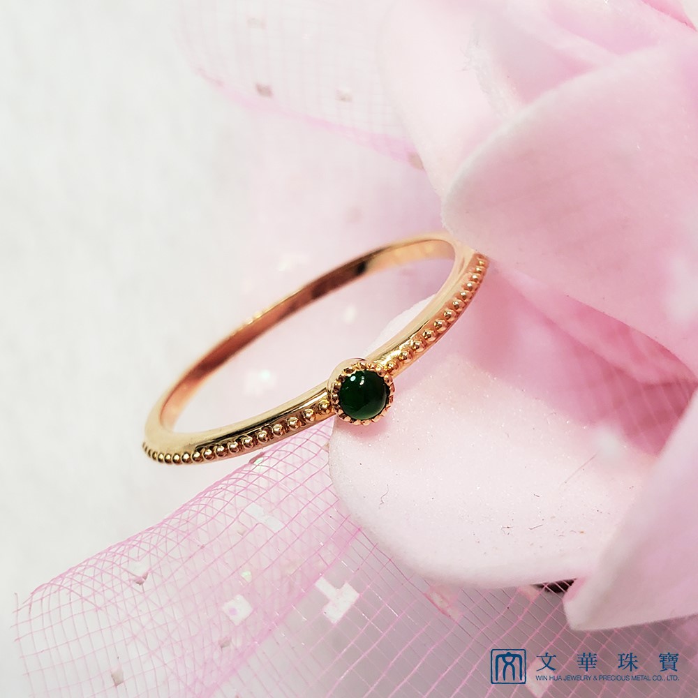翡翠小綠蛋玫瑰金線戒 國際圍12.5號 18K
