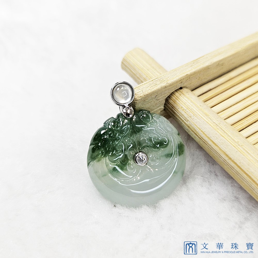 翡翠 冰種飄蘭花雙龍玉扣