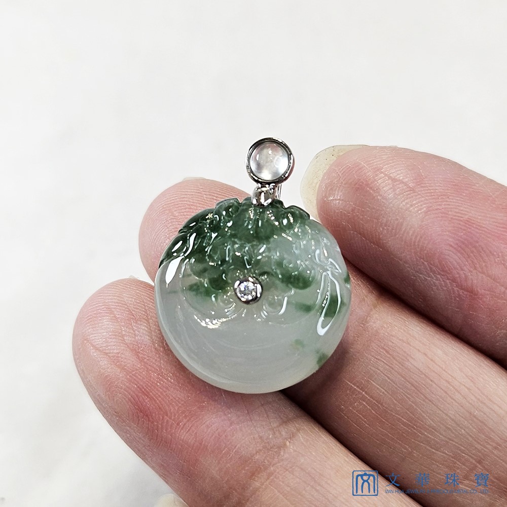 翡翠 冰種飄蘭花雙龍玉扣