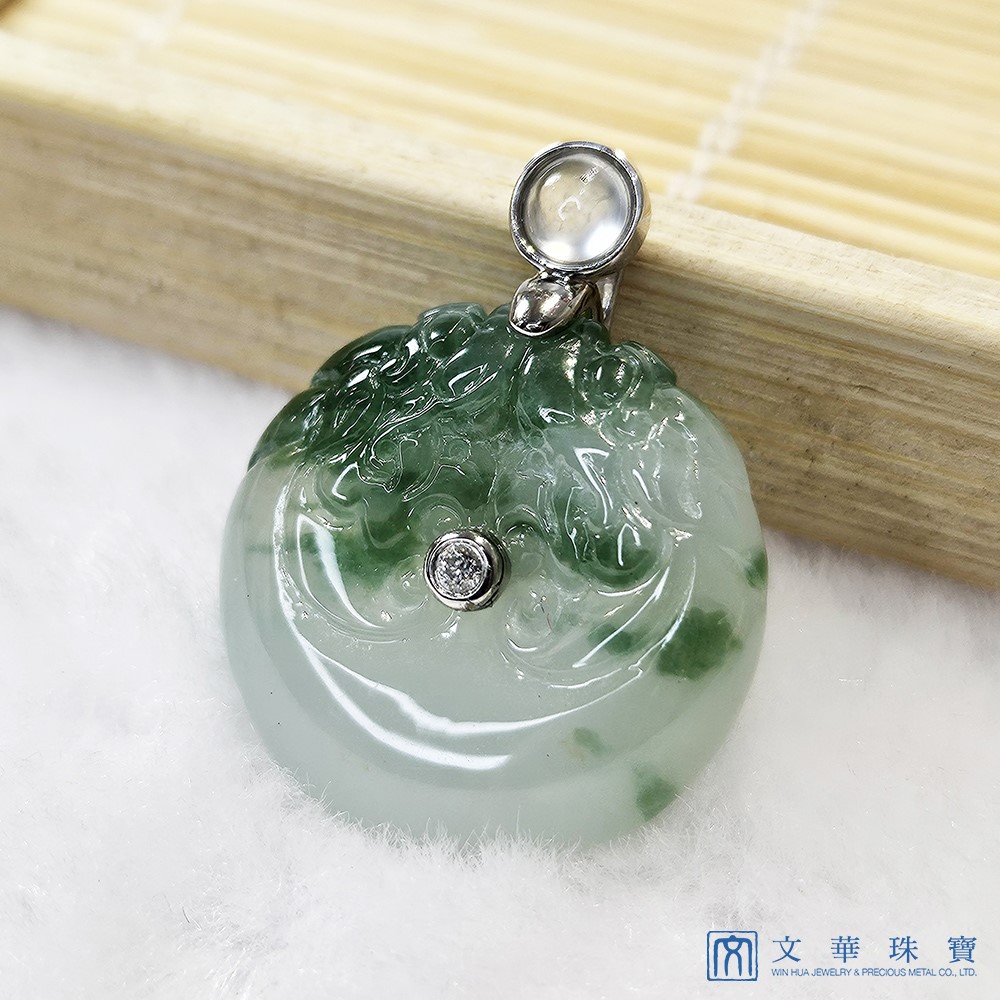 翡翠 冰種飄蘭花雙龍玉扣