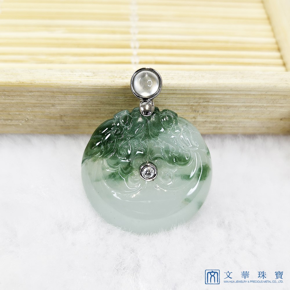 翡翠 冰種飄蘭花雙龍玉扣