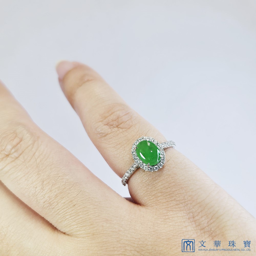 老坑冰種翡翠蛋面戒指 國際圍9號