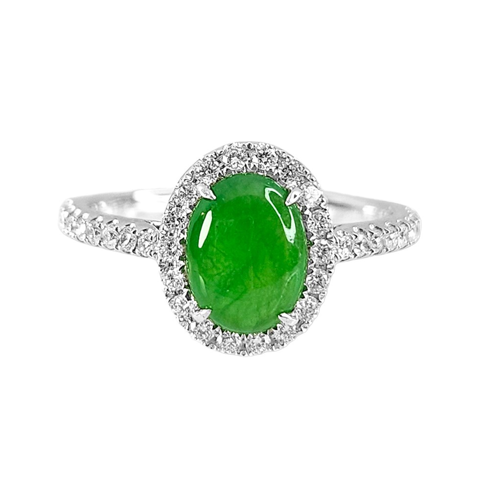 老坑冰種翡翠蛋面戒指 國際圍9號