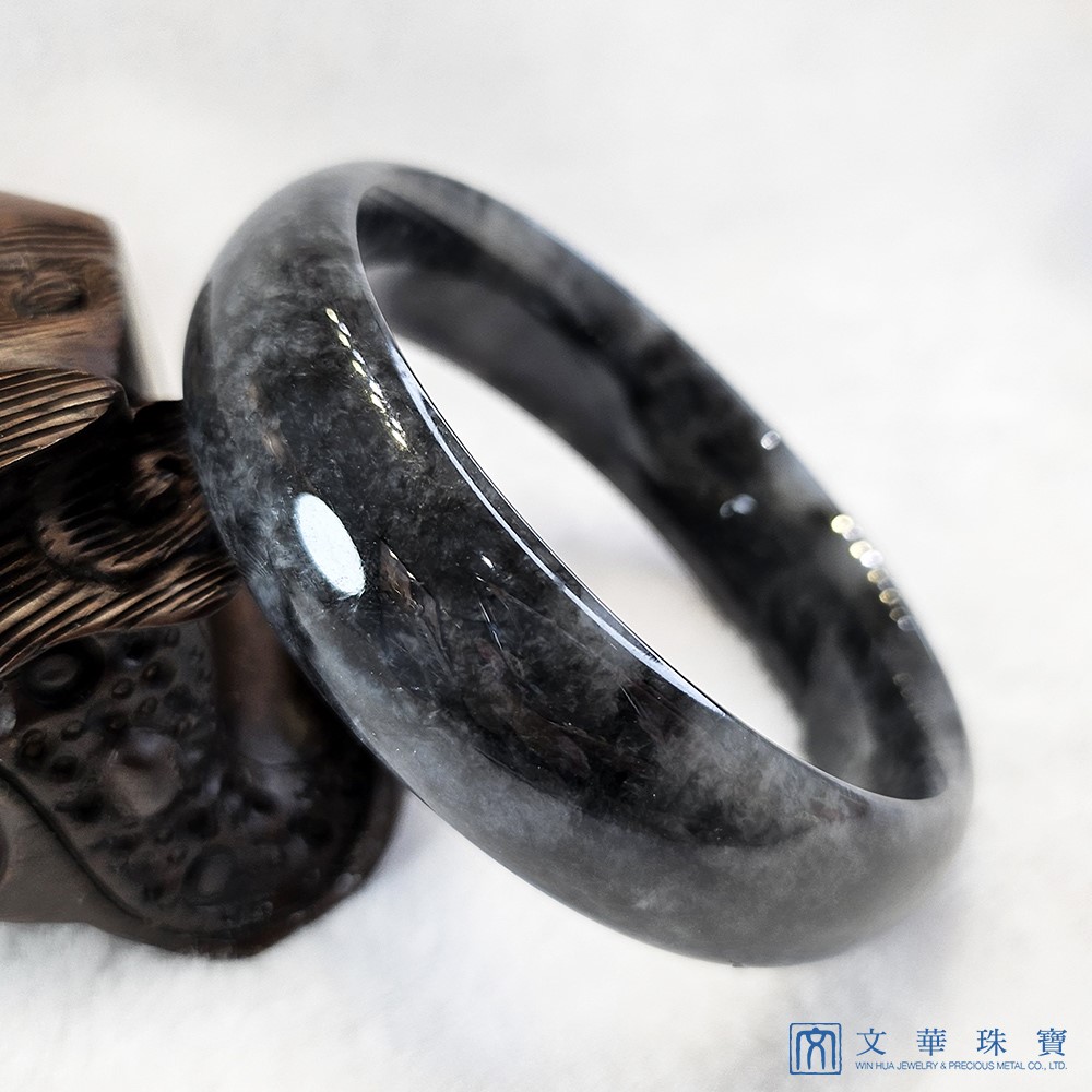 烏雞種翡翠寬版玉鐲 19.3圍 平安鐲