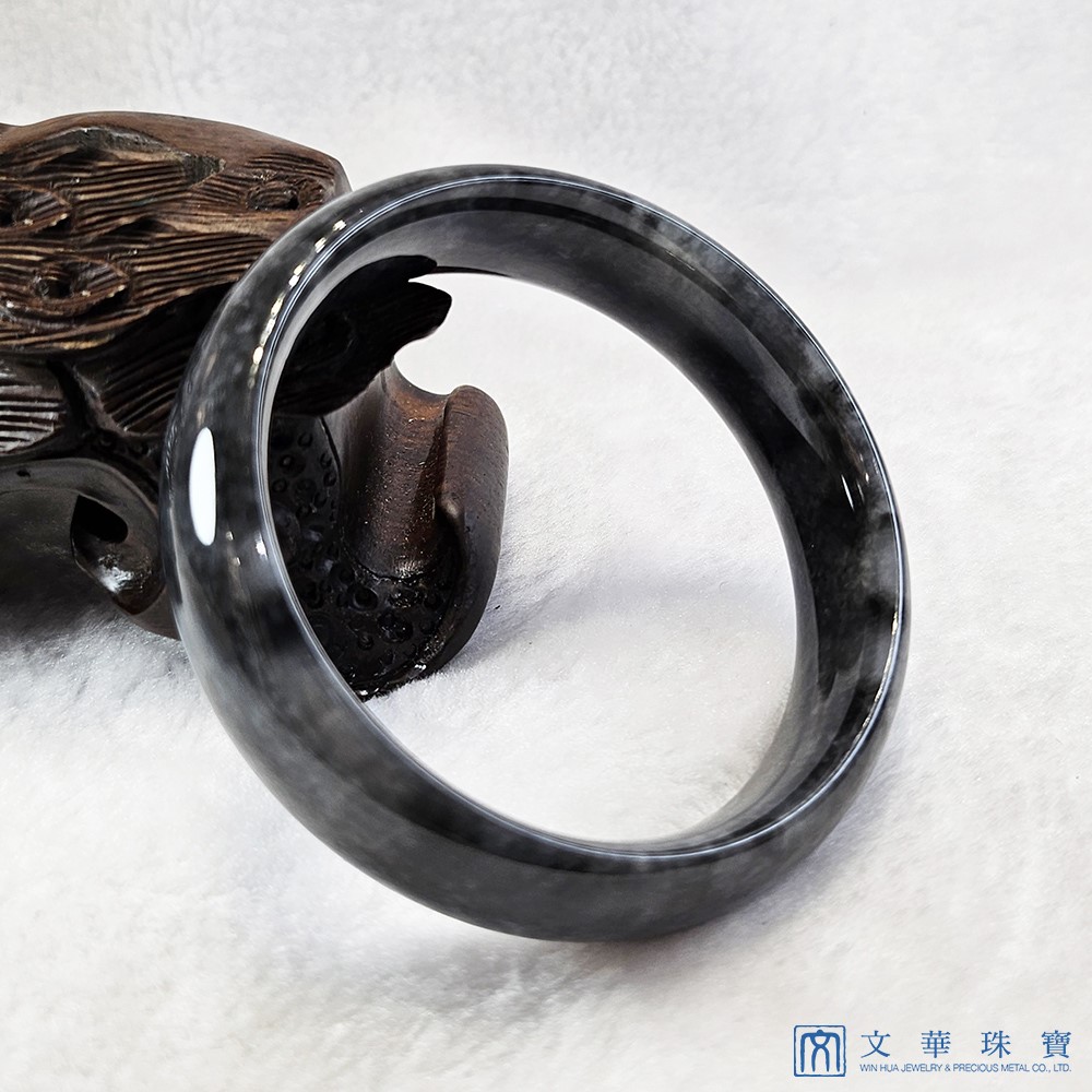 烏雞種翡翠寬版玉鐲 19.3圍 平安鐲