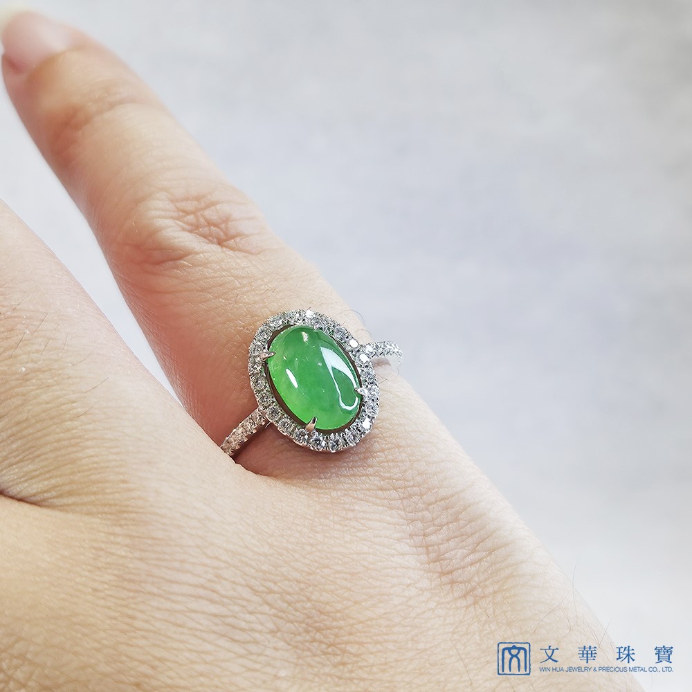 翡翠蛋面經典鑽戒 國際圍11.5號
