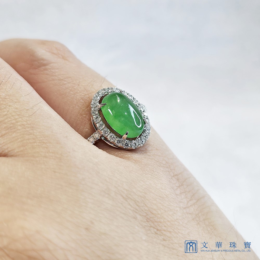 翡翠蛋面經典鑽戒 國際圍11.5號
