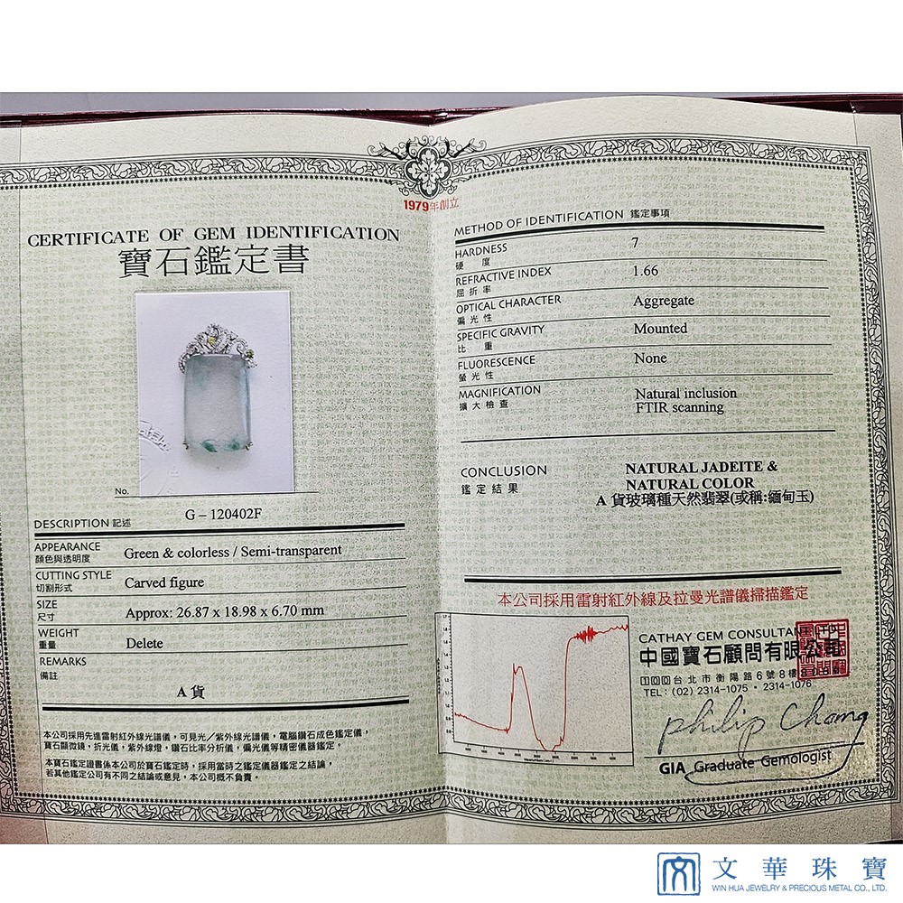 玻璃種無事牌鑽墜 附中國寶石證書(已售出)