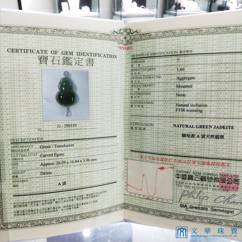 翡翠葫蘆鑽墜 附中國寶石證書(已售出)