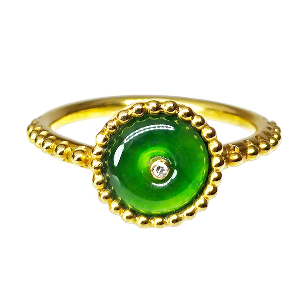 翡翠古錢黃K戒指 #9.5