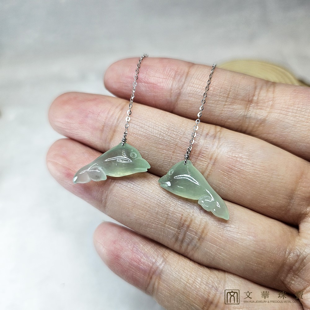 冰種海豚耳線式耳環 白K金18K金