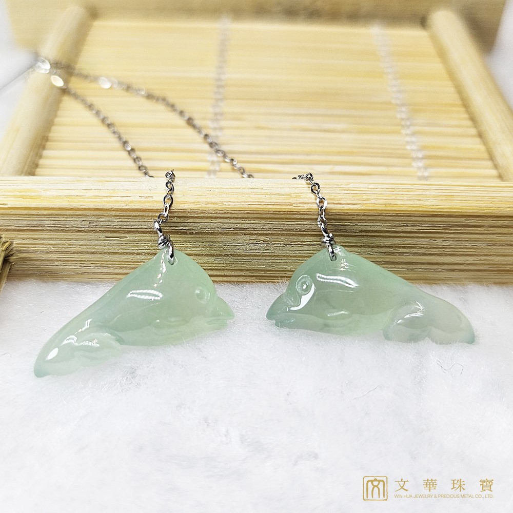 冰種海豚耳線式耳環 白K金18K金