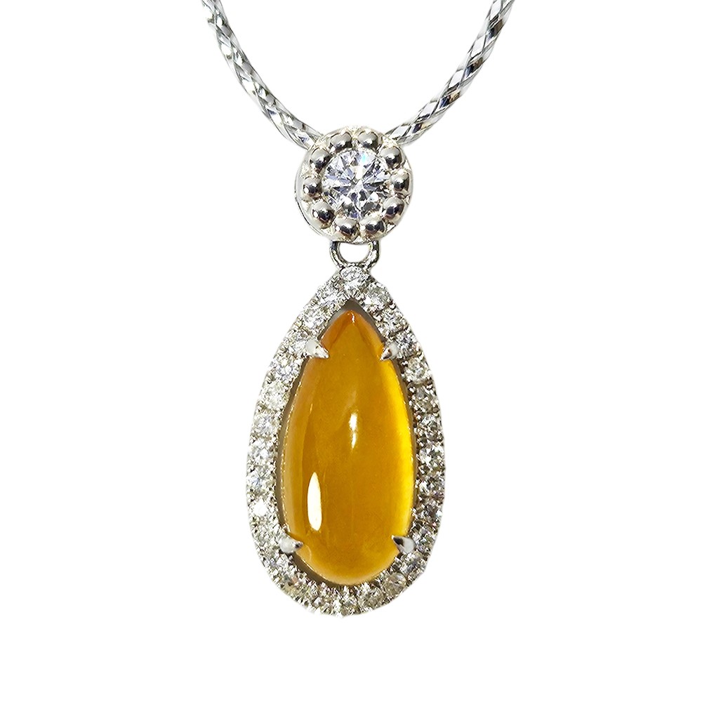 冰種黃翡水滴鑽墜