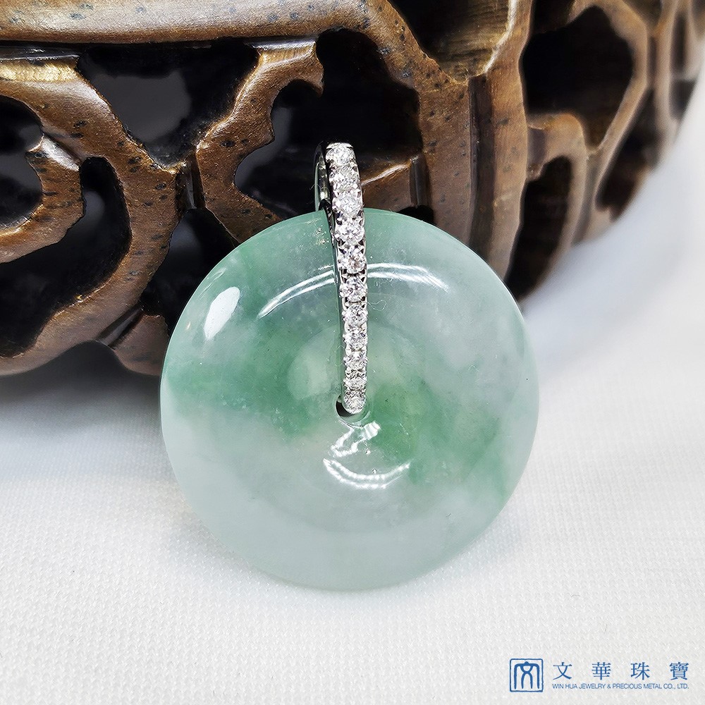 玻璃種帶翠綠平安扣鑽墜 附中國寶石證書