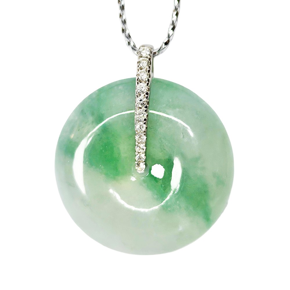 玻璃種帶翠綠平安扣鑽墜 附中國寶石證書