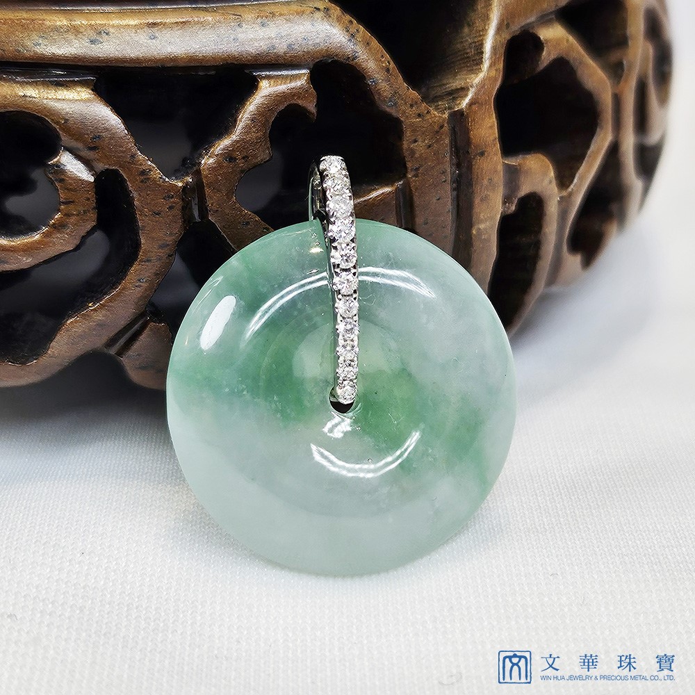 玻璃種帶翠綠平安扣鑽墜 附中國寶石證書