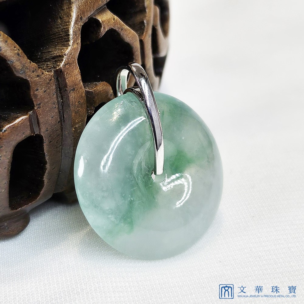 玻璃種帶翠綠平安扣鑽墜 附中國寶石證書