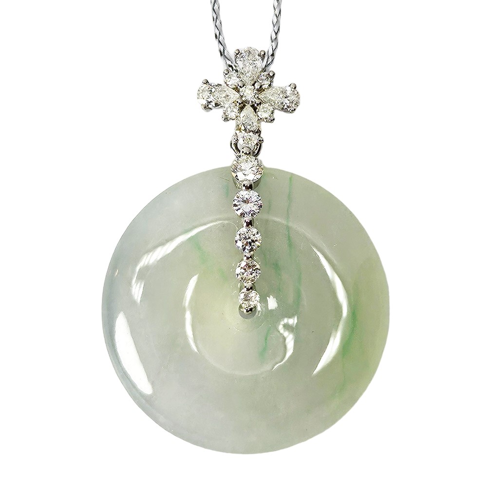 高冰綠絲平安扣鑽墜 