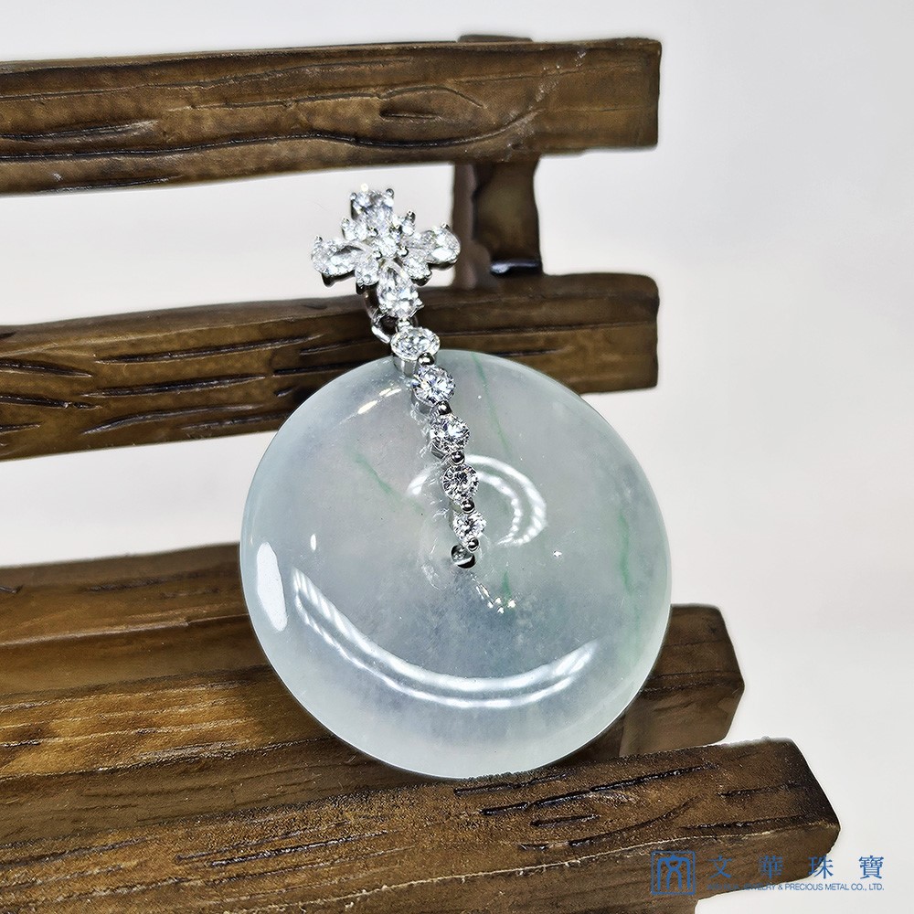 高冰綠絲平安扣鑽墜 